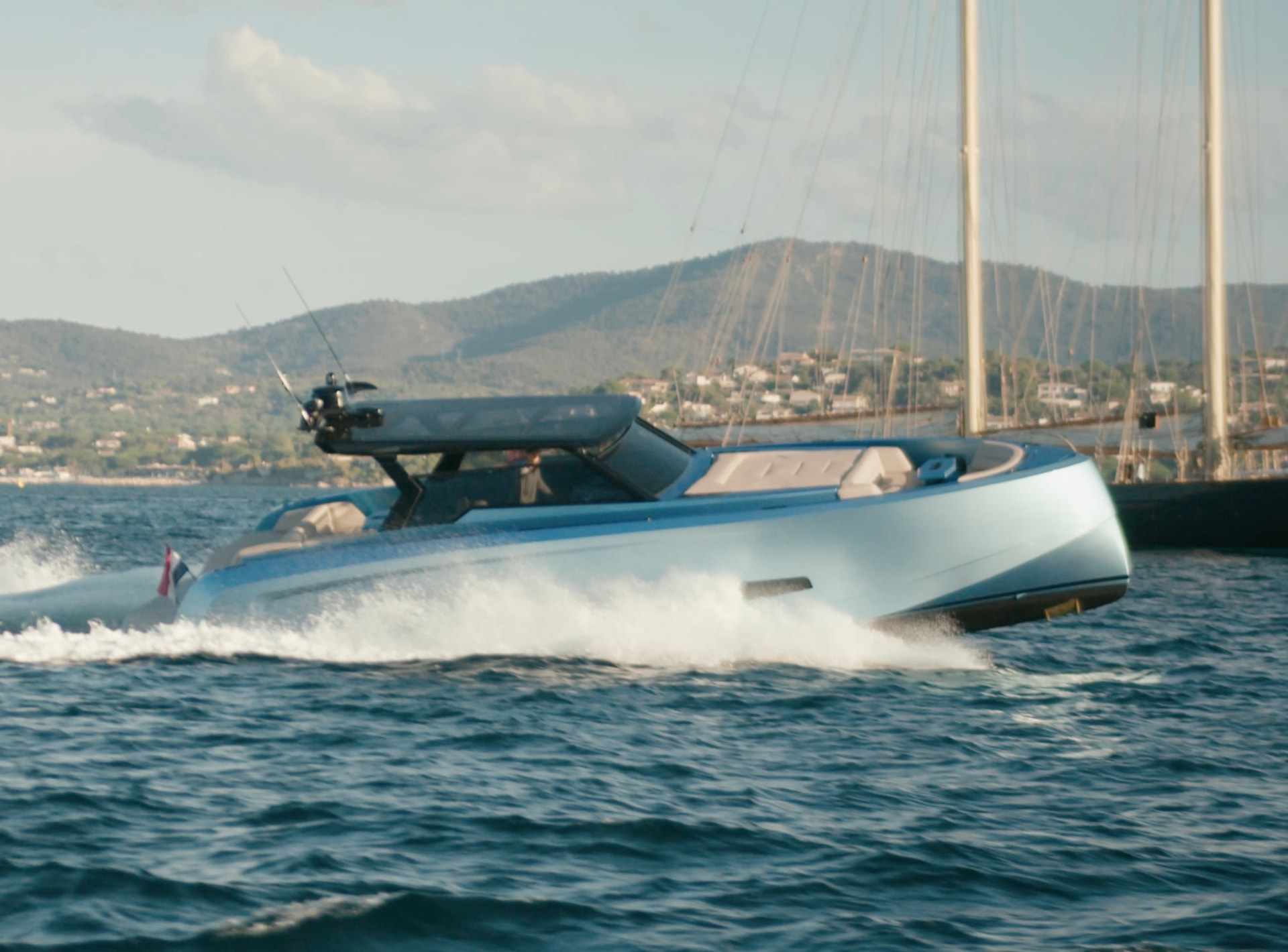 Sport yacht turning in the bay