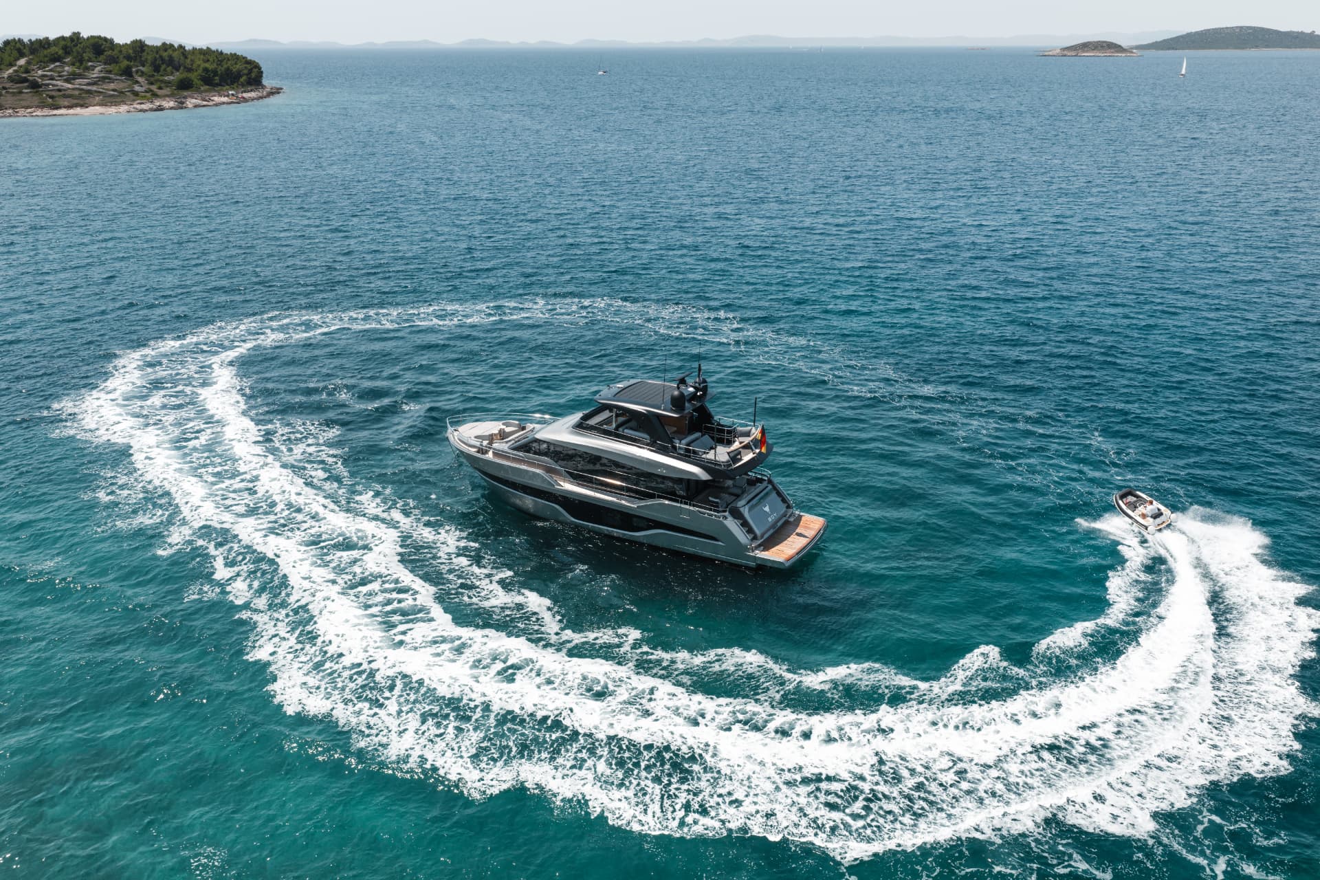 Aerial drone shot of the yacht — photo by 007 Media